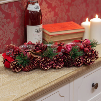 Festive Red and Gold Christmas Triple Tealight Holder Decoration Festive Red and Gold Christmas Triple Tealight Holder Decoration