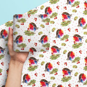 Robin and Holly Giftwrap Wrapping Paper  - 6 Sheets & Assorted Tags