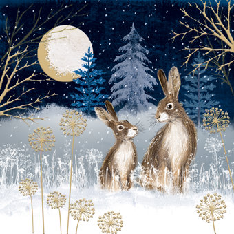 Moonlit Hares Design Pack of 10 Charity Christmas Cards  Moonlit Hares Design Pack of 10 Charity Christmas Cards