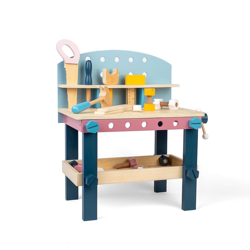 Wooden Tool Bench and 15 pc Tool Set
