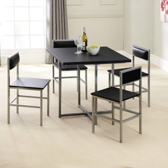 4 Seater Compact Dining Set Black with Silver Frame 4 Seater Compact Dining Set Black with Silver Frame