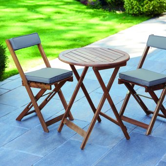 Raffles Garden Bistro Set with Cushions - Natural Wood Raffles Garden Bistro Set with Cushions - Natural Wood