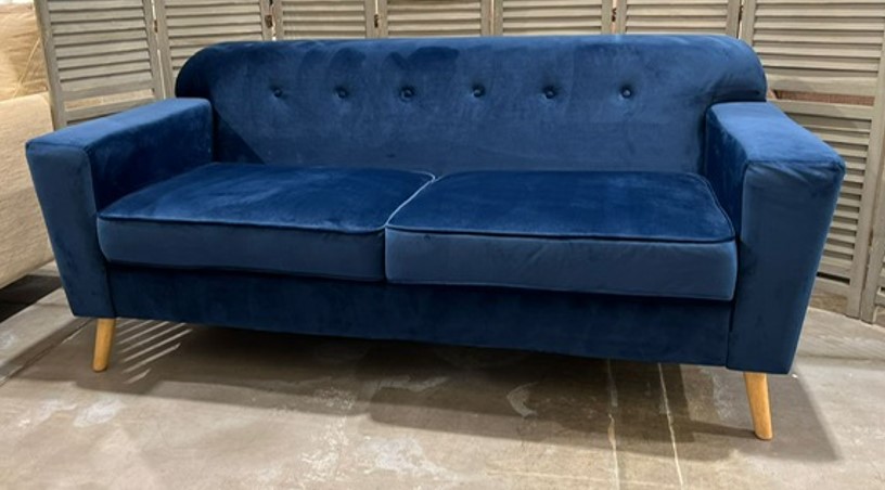 Made blue velvet sofa discount