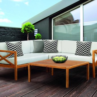 Kemberton Wooden Garden Corner Sofa Set - Natural Kemberton Wooden Garden Corner Sofa Set - Natural