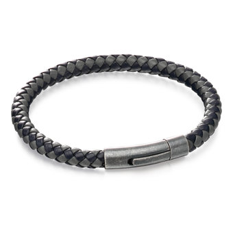 Fred Bennet Stainless Steel Grey/Blue Leather Woven Bracelet Fred Bennet Stainless Steel Grey/Blue Leather Woven Bracelet