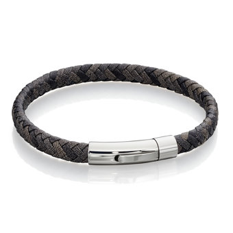 Fred Bennett Stainless Steel Grey Leather Plaited Bracelet  Fred Bennett Stainless Steel Grey Leather Plaited Bracelet