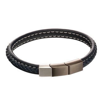 Fred Bennett Stainless Steel Navy Leather Plaited Bracelet Fred Bennett Stainless Steel Navy Leather Plaited Bracelet