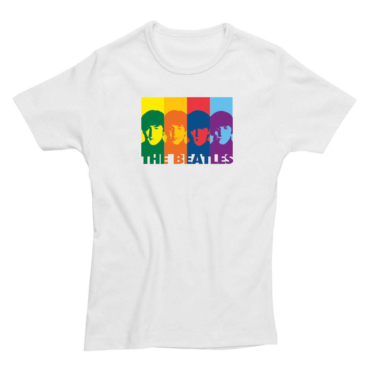 Ladies The Beatles Retro Rainbow WhiteFitted T-Shirt Barnardo's