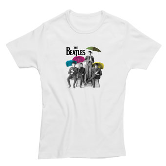 Ladies The Beatles Umbrellas Design White Fitted T-Shirt Ladies The Beatles Umbrellas Design White Fitted T-Shirt