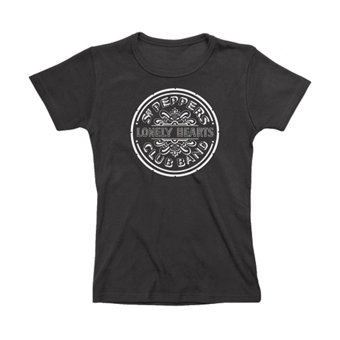 Ladies The Beatles Sgt Pepper Mono Black Fitted T-Shirt Ladies The Beatles Sgt Pepper Mono Black Fitted T-Shirt