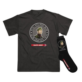 Men's Dads Army Stupid Boy Black  T-shirt and Socks Gift Set Men's Dads Army Stupid Boy Black  T-shirt and Socks Gift Set