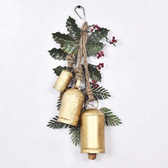 Christmas Artisan Fairtrade Metal Hanging Garland Decoration with Gold Bells Christmas Artisan Fairtrade Metal Hanging Garland Decoration with Gold Bells