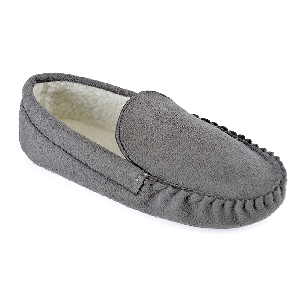 MENS GREY MOCCASIN SLIPPER