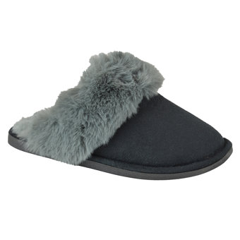 Ladies Black Super Furry Lined Mule Ladies Black Super Furry Lined Mule