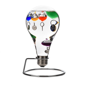 LIGHT BULB SHAPE 18CM GALILEO THERMOMETER ON METAL STAND  LIGHT BULB SHAPE 18CM GALILEO THERMOMETER ON METAL STAND