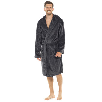 Men's Wolf & Harte Flannel Fleece Chevron Embossed Long Pile Hooded Robe Men's Wolf & Harte Flannel Fleece Chevron Embossed Long Pile Hooded Robe