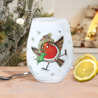 Christmas Bug Art Robin Design Stemless Glass Christmas Bug Art Robin Design Stemless Glass