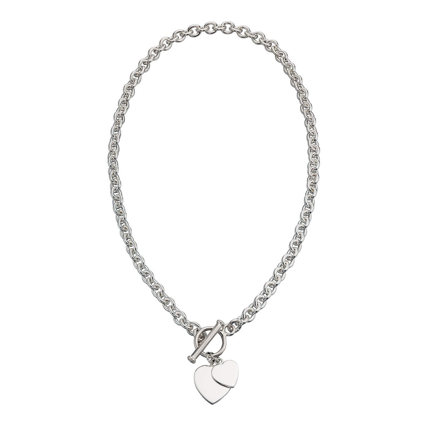 The Love Silver Collection Elements Sterling Silver Double Heart T-Bar  Pendant | very.co.uk