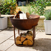 Ivyline Outdoor Cast Iron Garden Firebowl on Stand in Rust Iron Finish 