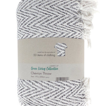 Winter Grey & Ivory Chevron Throw Made from Recycled Fabrics 170x200cm  Winter Grey & Ivory Chevron Throw Made from Recycled Fabrics 170x200cm