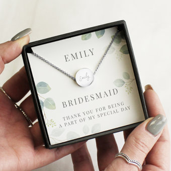 Personalised Botanical Sentiment Silver Tone Necklace and Box Wedding Gift Personalised Botanical Sentiment Silver Tone Necklace and Box Wedding Gift