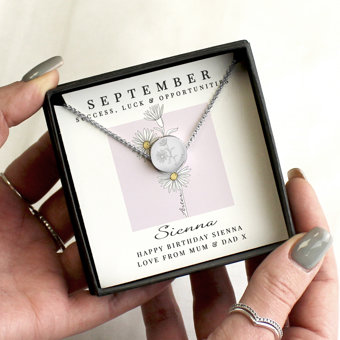 Personalised September Birth Flower Necklace and Box Personalised September Birth Flower Necklace and Box