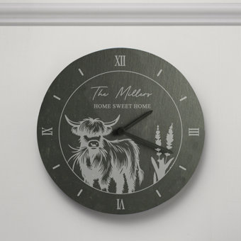 Personalised Highland Cow Slate Clock Personalised Highland Cow Slate Clock