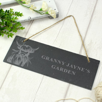 Personalised Highland Cow Slate Sign Personalised Highland Cow Slate Sign