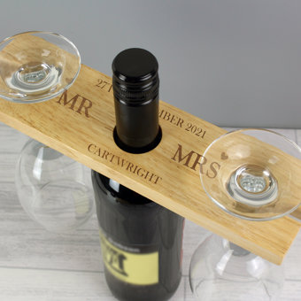 Personalised Married Couple Wine Glass & Bottle Holder Wedding Gift Personalised Married Couple Wine Glass & Bottle Holder Wedding Gift