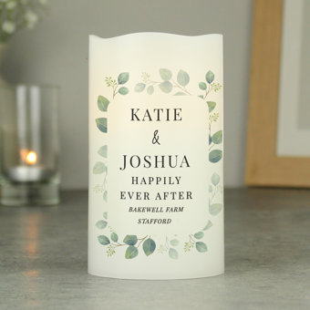 Personalised Botanical Free Text LED Candle Wedding Gift Personalised Botanical Free Text LED Candle Wedding Gift