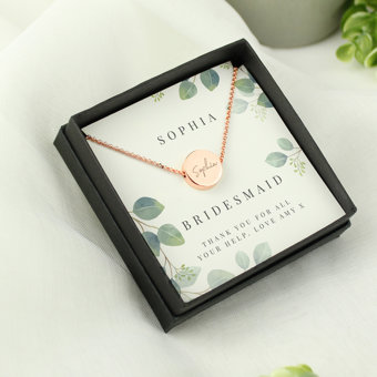 Personalised Botanical Sentiment Rose Gold Tone Necklace and Box Wedding Gift Personalised Botanical Sentiment Rose Gold Tone Necklace and Box Wedding Gift