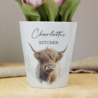Personalised Highland Cow Plant Pot Personalised Highland Cow Plant Pot