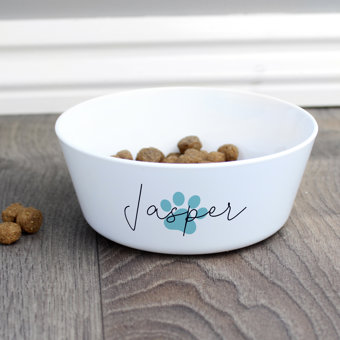 Personalised Blue Pawprint Plastic Cat Bowl Personalised Blue Pawprint Plastic Cat Bowl