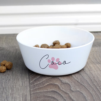 Personalised Pink Paw Print Plastic Cat Bowl Personalised Pink Paw Print Plastic Cat Bowl