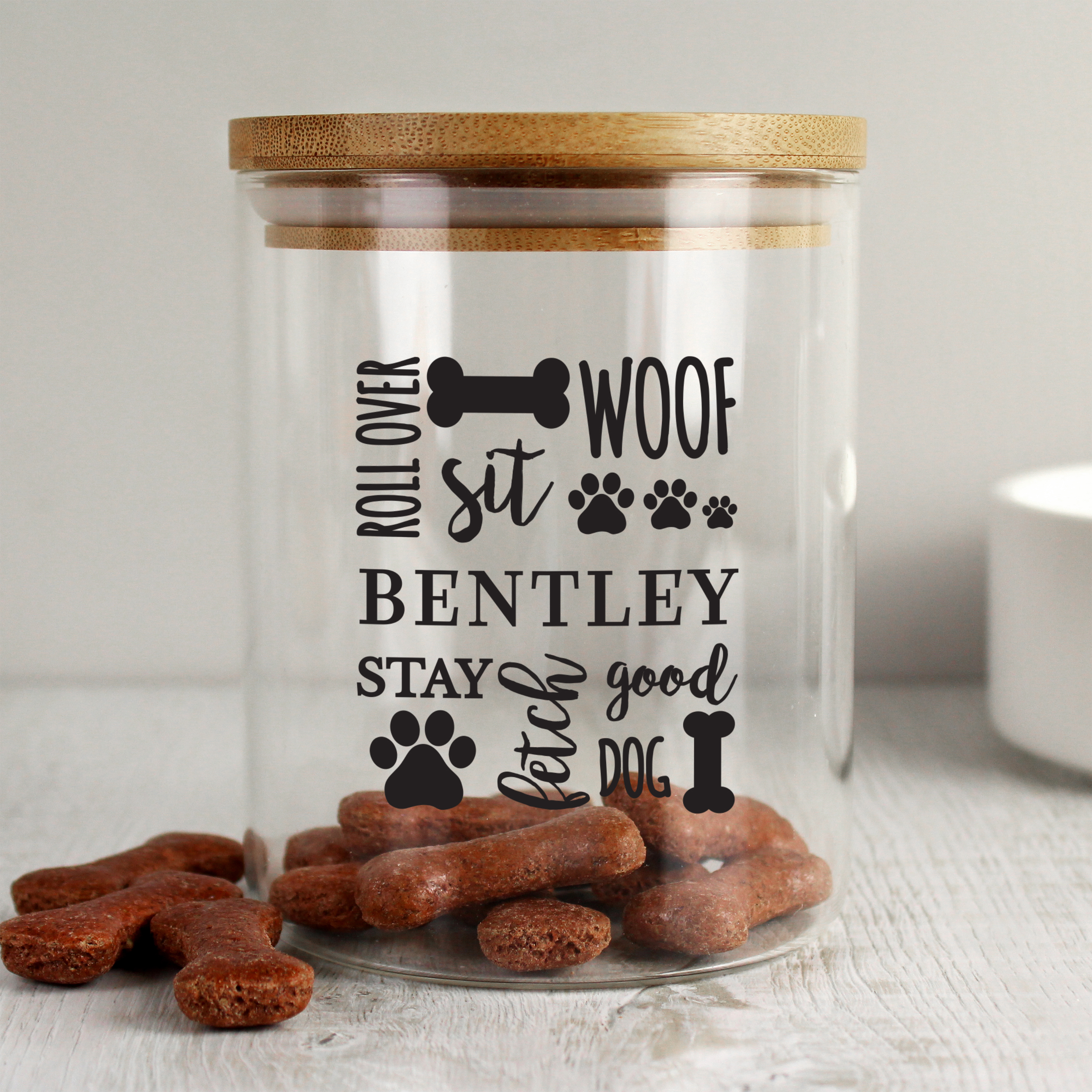 Personalised Glass Dog Treat Jar with Bamboo Lid Barnardo's
