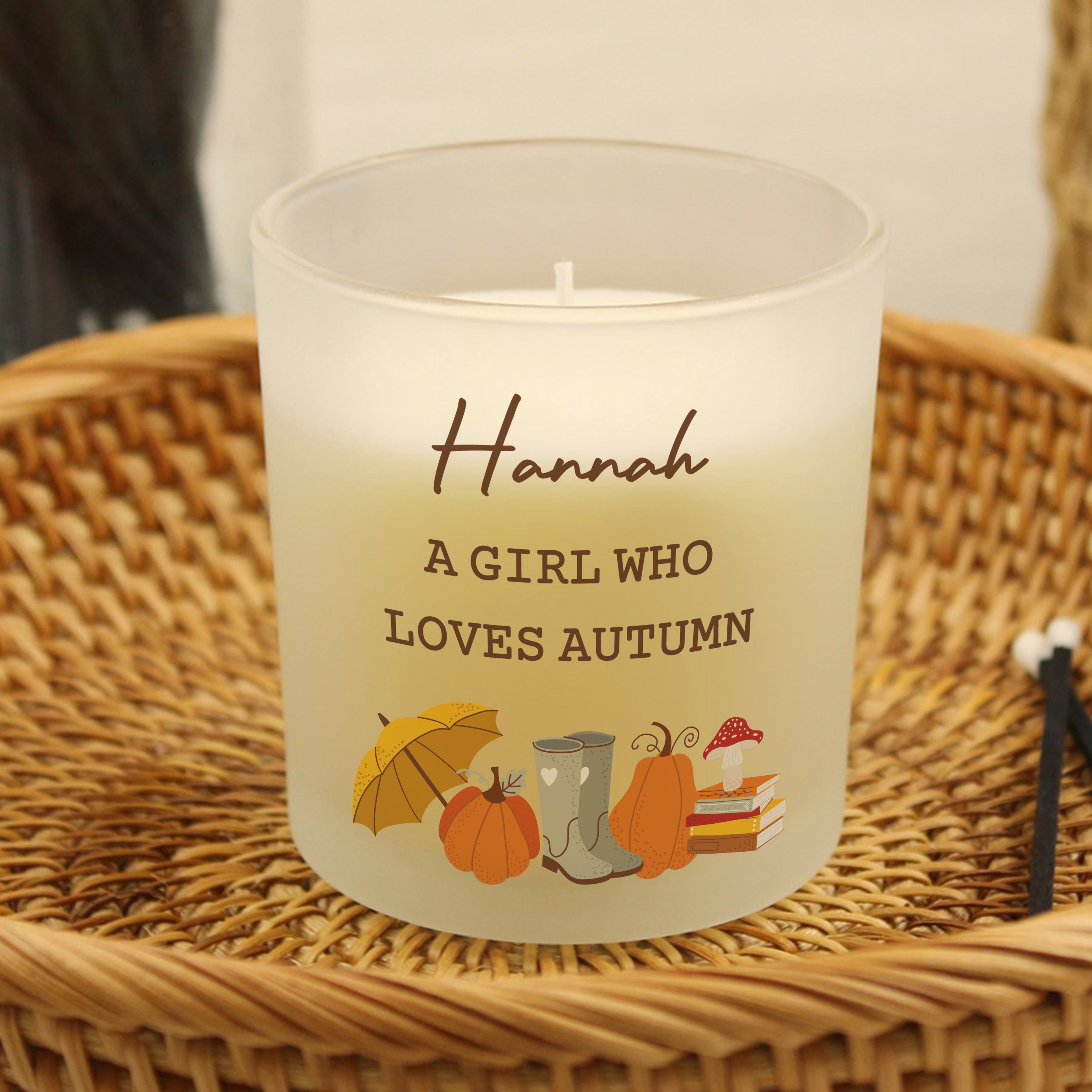 Personalised Pumpkin Frosted Glass Candl...
