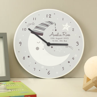 Personalised Moon Wooden Nursery Clock Personalised Moon Wooden Nursery Clock