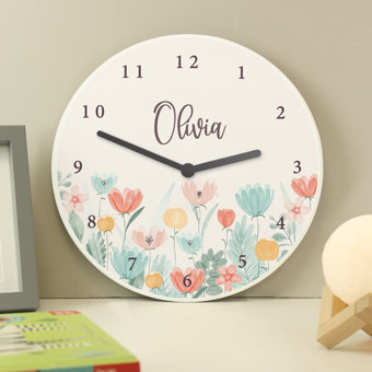Personalised Floral Wooden Childrens Clock Personalised Floral Wooden Childrens Clock