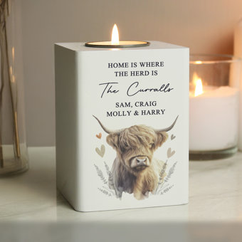 Personalised Highland Cow Wooden Tealight Holder Personalised Highland Cow Wooden Tealight Holder