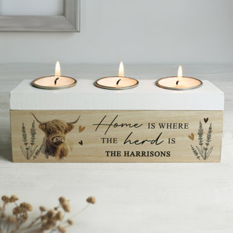 Personalised Highland Cow Triple Tea Light Box Personalised Highland Cow Triple Tea Light Box