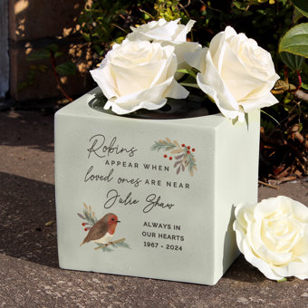 Personalised Robins Appear Memorial Vase Personalised Robins Appear Memorial Vase
