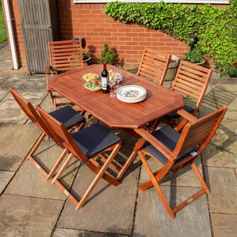 Plumley Six Seater Dining Set Grey Cushions Plumley Six Seater Dining Set Grey Cushions