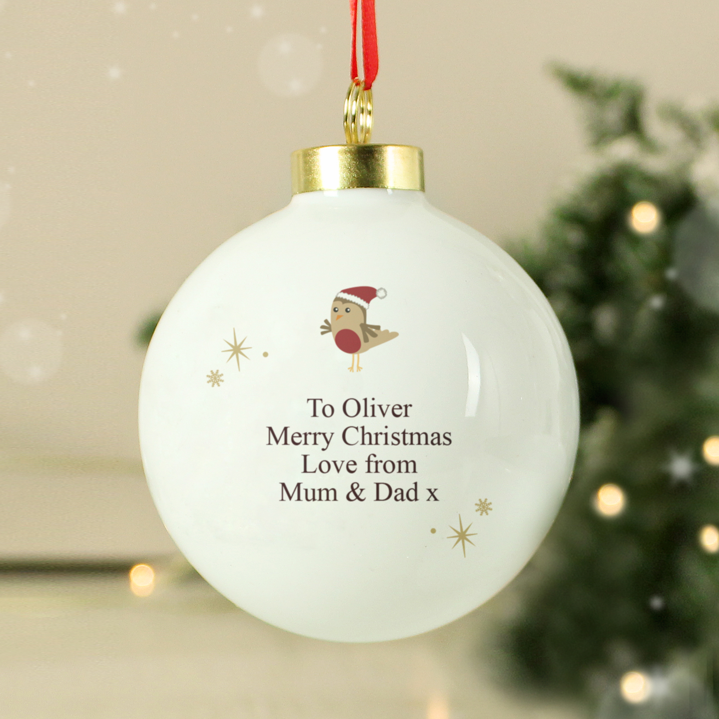 Personalised Initial Little Robin Christmas Tree Bauble 3