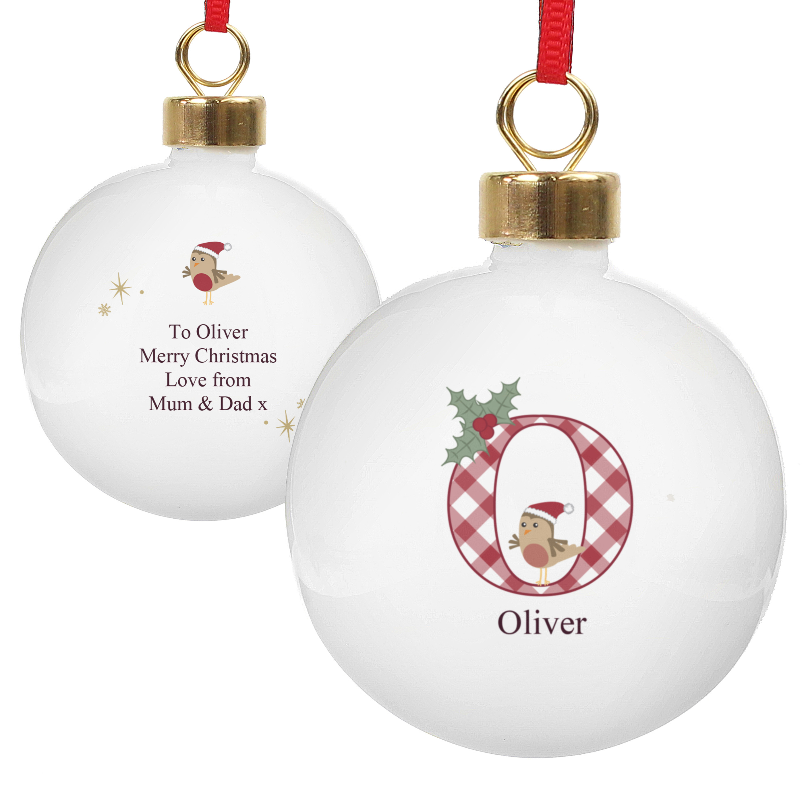 Personalised Initial Little Robin Christmas Tree Bauble
