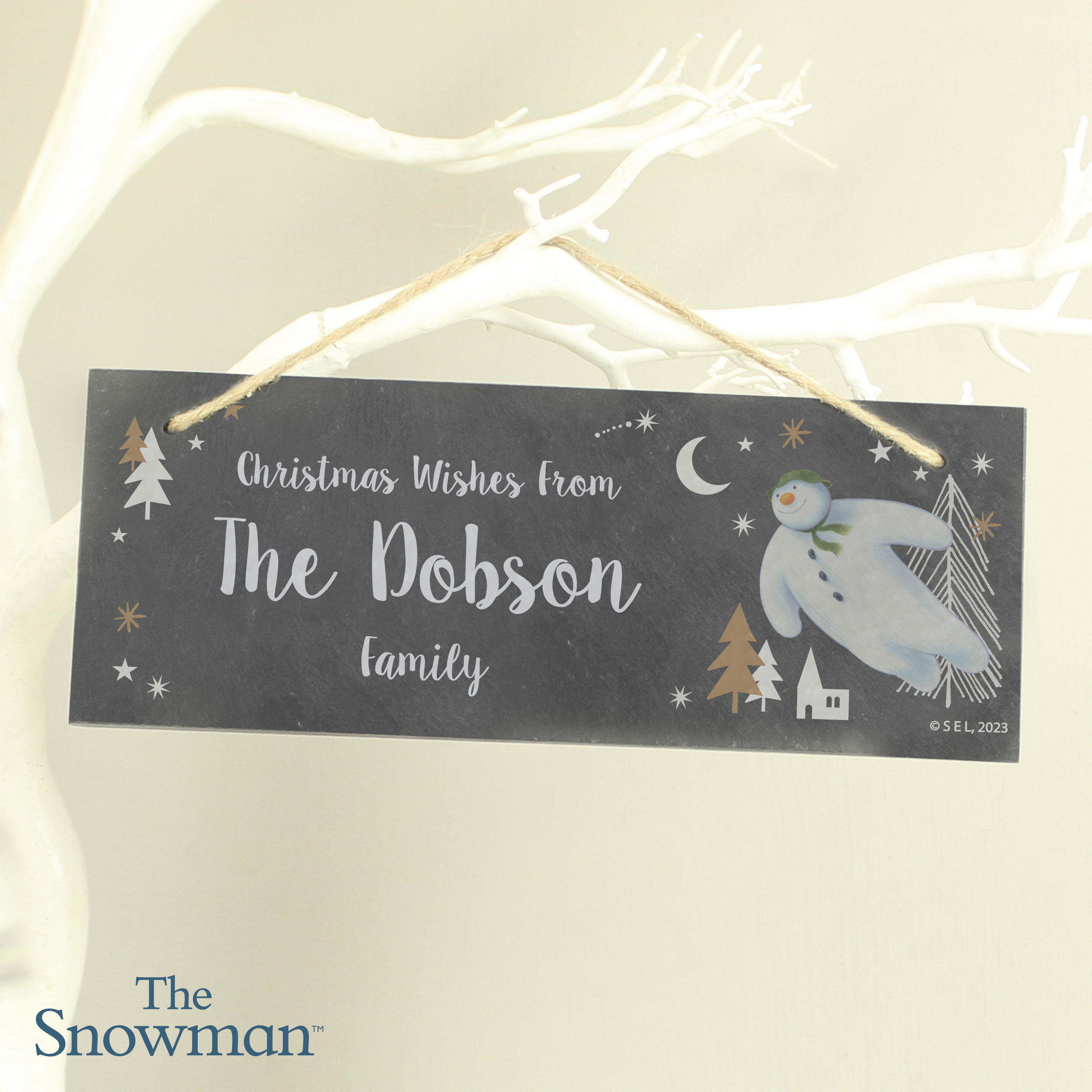 Personalised The Snowman Magical Adventure Hanging Slate Christmas Decoration Plaque 3