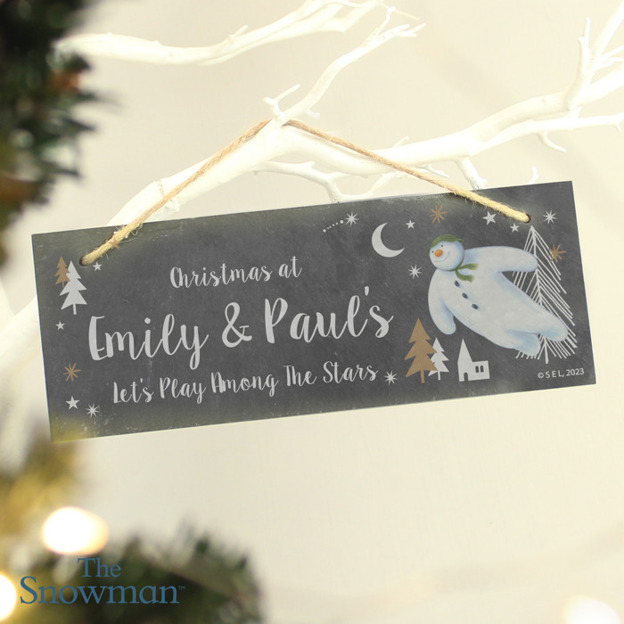 Personalised The Snowman Magical Adventure Hanging Slate Christmas Decoration Plaque 2