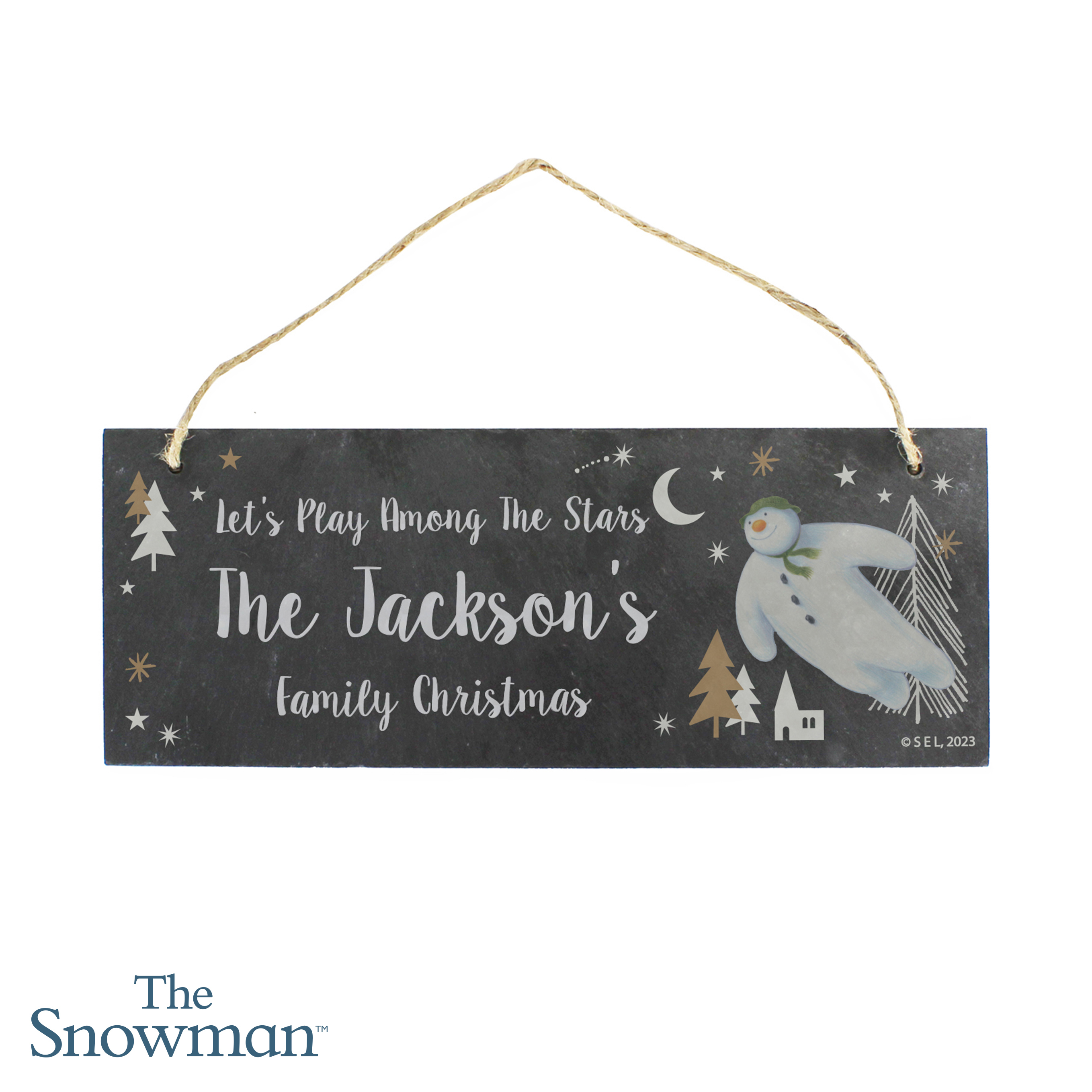 Personalised The Snowman Magical Adventure Hanging Slate Christmas Decoration Plaque