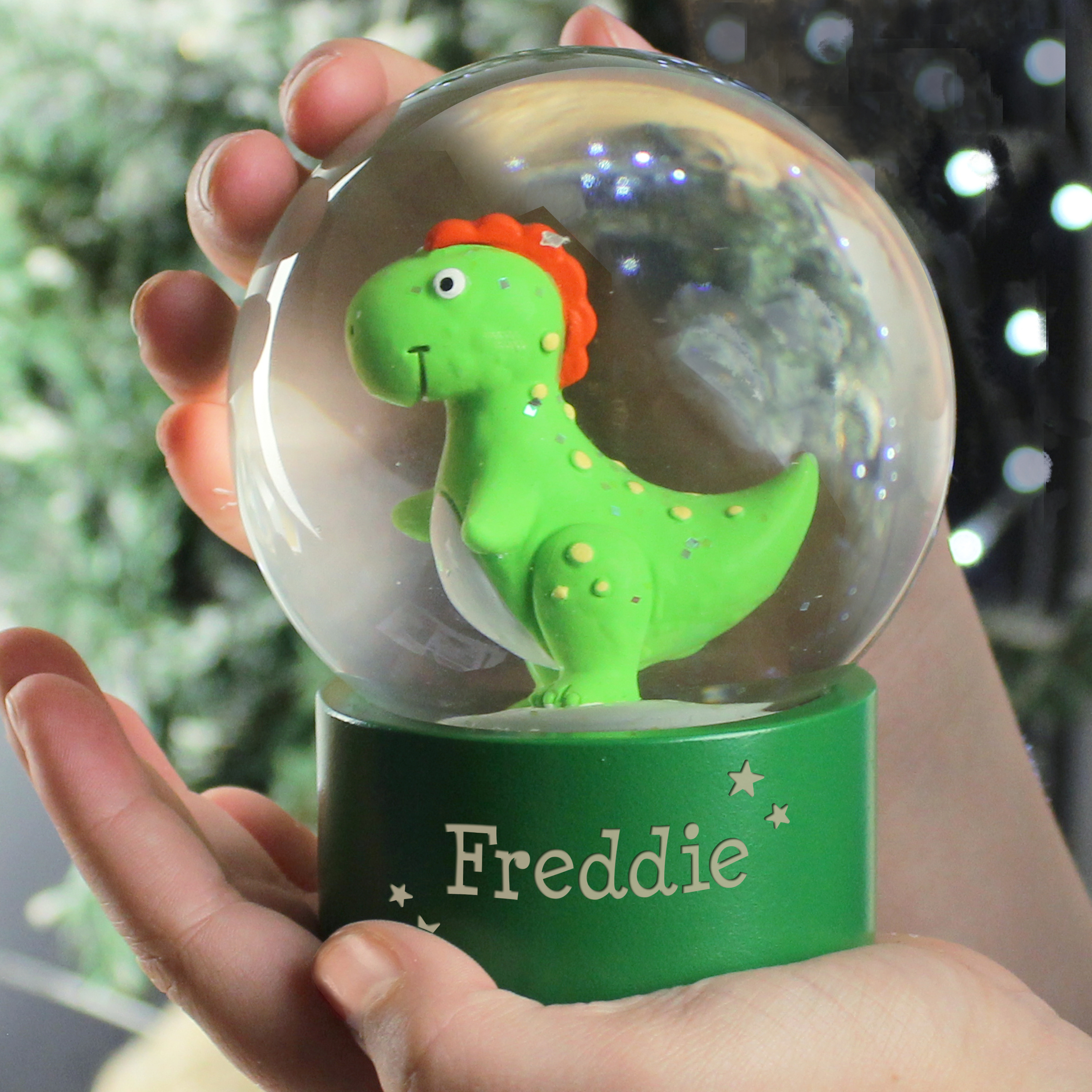 Personalised Name Dinosaur Children's Glitter Snow Globe Christmas Gift 4