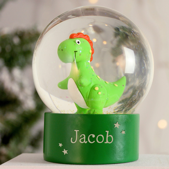 Personalised Name Dinosaur Children's Glitter Snow Globe Christmas Gift 3