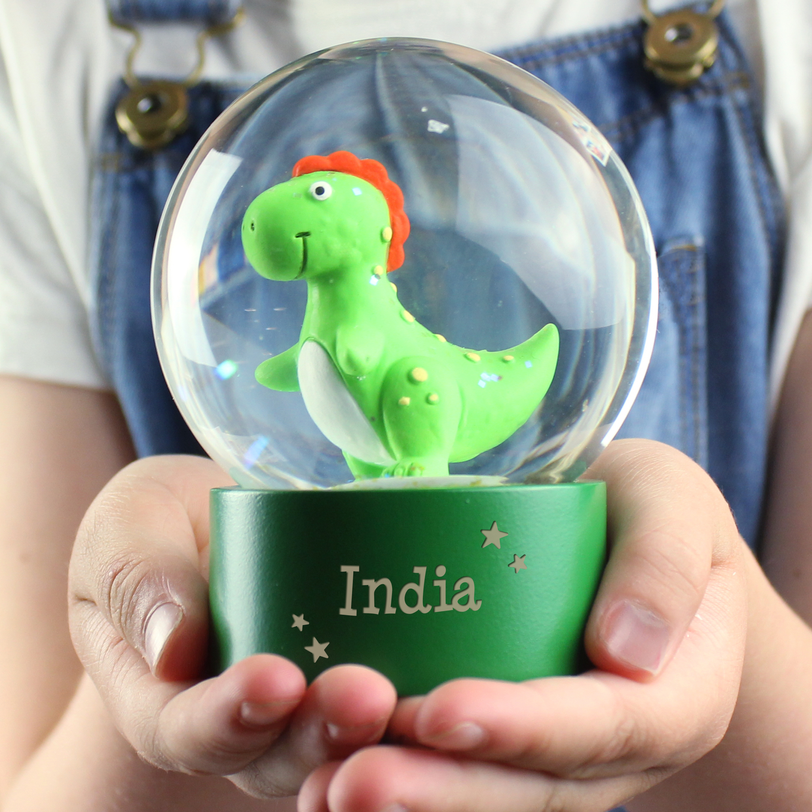 Personalised Name Dinosaur Children's Glitter Snow Globe Christmas Gift 2